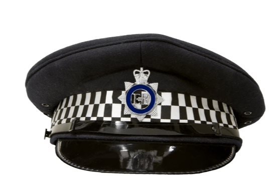 British police officer visor cap with checkered band and crown badge