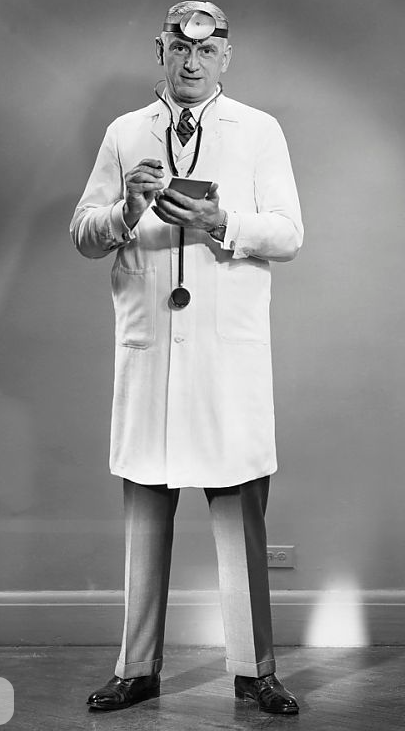 Vintage doctor in white lab coat with stethoscope