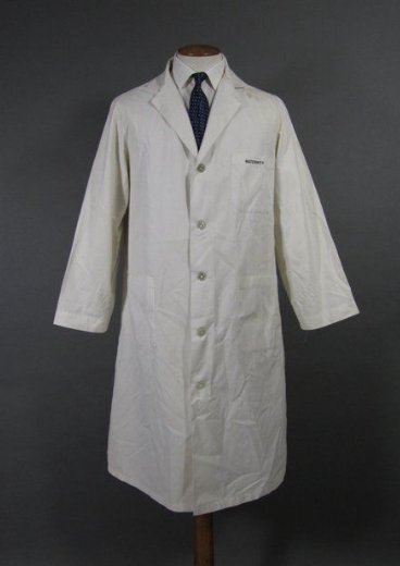 White medical lab coat with button front and chest pocket