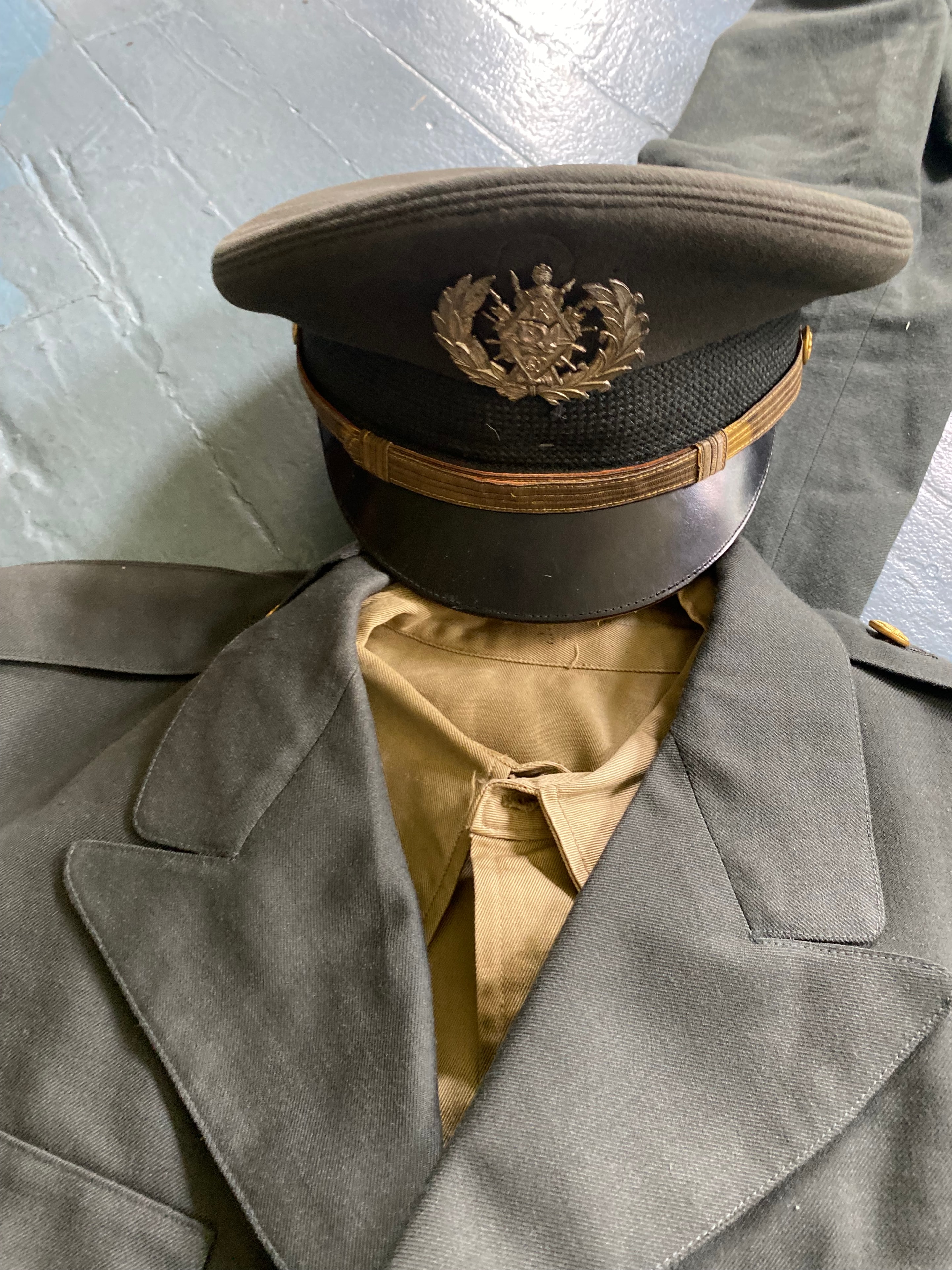 Officer visor cap and dress coat