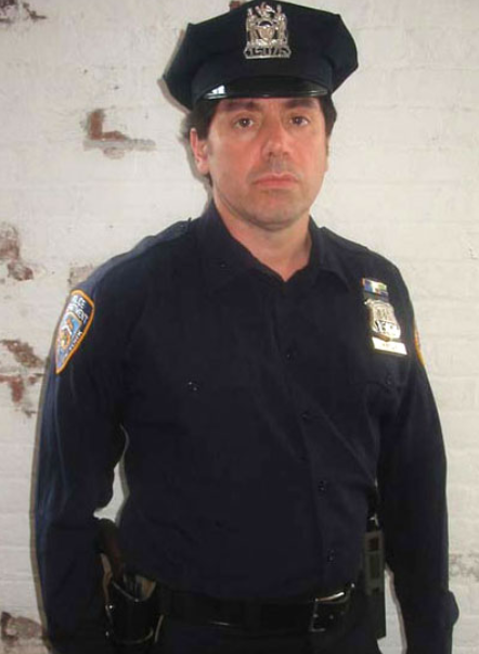 NYC Police uniform with visored cap, shirt, pants and reproduction badges